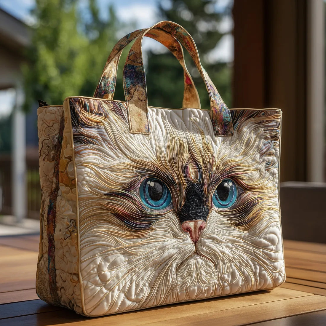 Bolsa Artesanal Gato Blanco con Ojos Azules