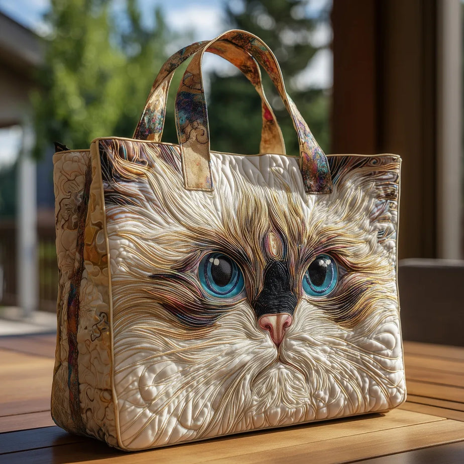 Bolsa Artesanal Gato Blanco con Ojos Azules